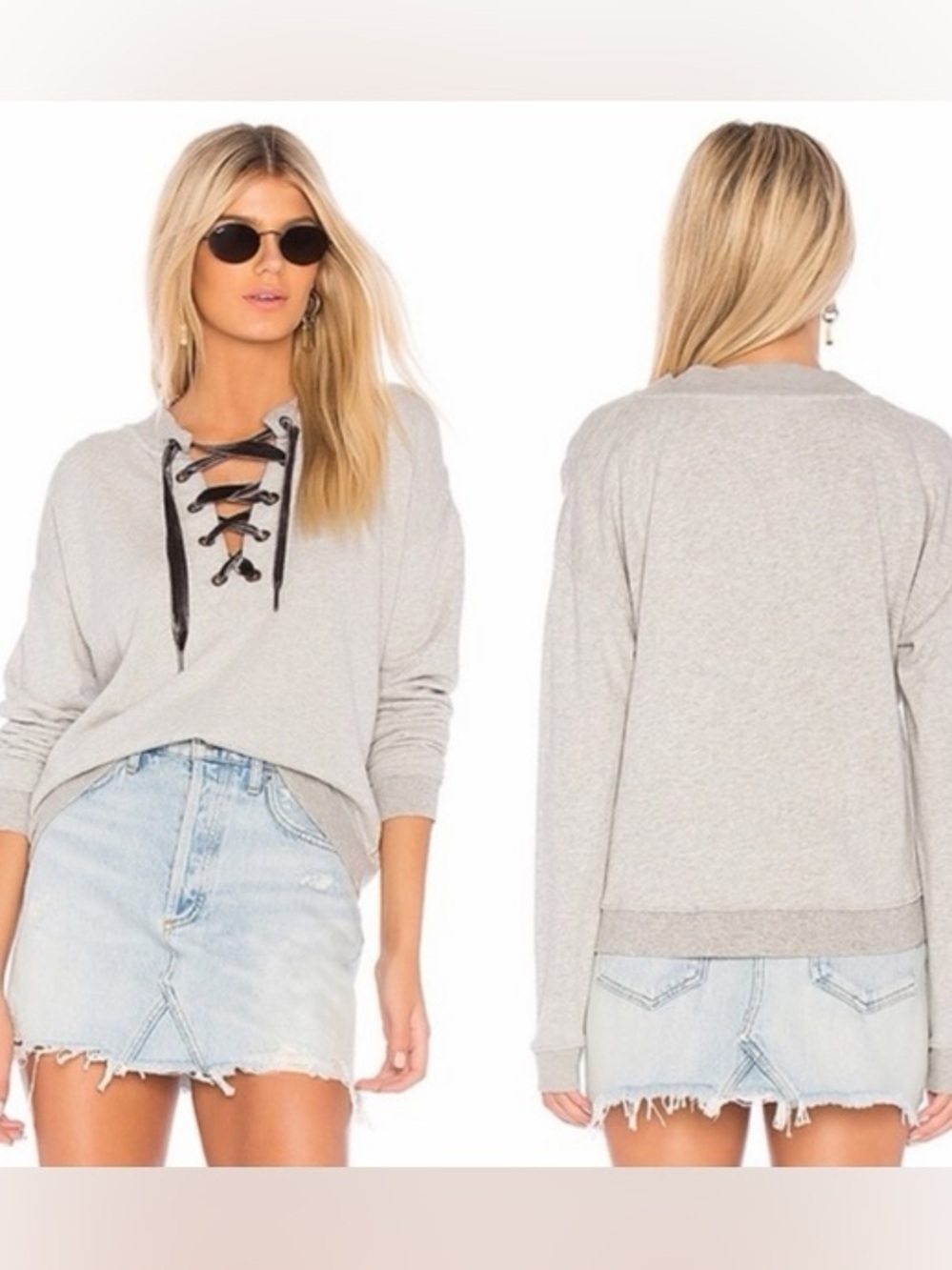 Rails Ryan Lace-Up Sweatshirt Heather Grey S Velvet Tie French Terry Pullover